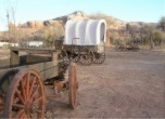 Bluff Fort -- A collection of covered wagons adds to the pioneer atmosphere at the Bluff Fort Historic Site. Lamont Crabtree Photo